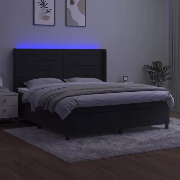 fekete bársony rugós és LED-es ágy matraccal 180x200 cm