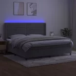 világosszürke bársony rugós és LED-es ágy matraccal 200x200 cm