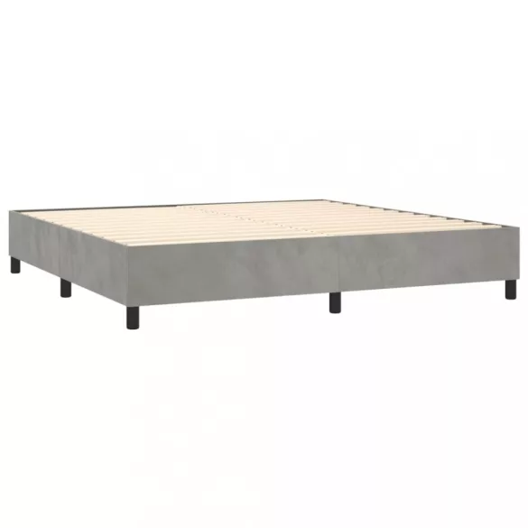 világosszürke bársony rugós és LED-es ágy matraccal 200x200 cm