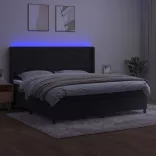 fekete bársony rugós és LED-es ágy matraccal 200x200 cm