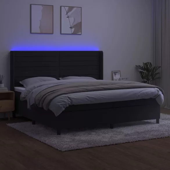 fekete bársony rugós és LED-es ágy matraccal 200x200 cm