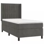sötétszürke bársony rugós és LED-es ágy matraccal 80 x 200 cm
