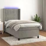 világosszürke bársony rugós és LED-es ágy matraccal 90x190 cm
