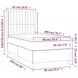 sötétszürke bársony rugós és LED-es ágy matraccal 90x200 cm