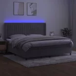 világosszürke bársony rugós és LED-es ágy matraccal 200x200 cm