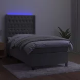 világosszürke bársony rugós és LED-es ágy matraccal 100x200 cm