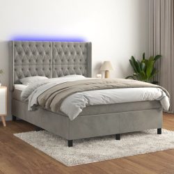   világosszürke bársony rugós és LED-es ágy matraccal 140x190 cm