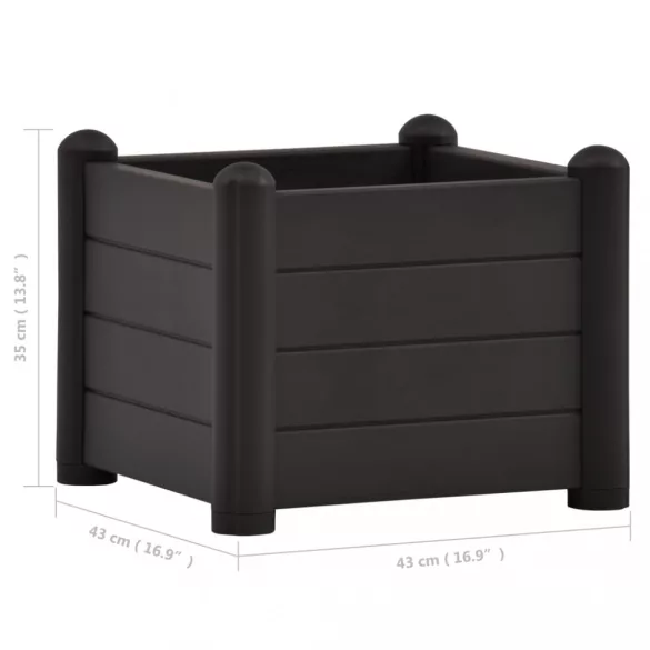 antracitszürje kerti PP magaságyás 43 x 43 x 35 cm