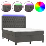 sötétszürke bársony rugós és LED-es ágy matraccal 140x200 cm