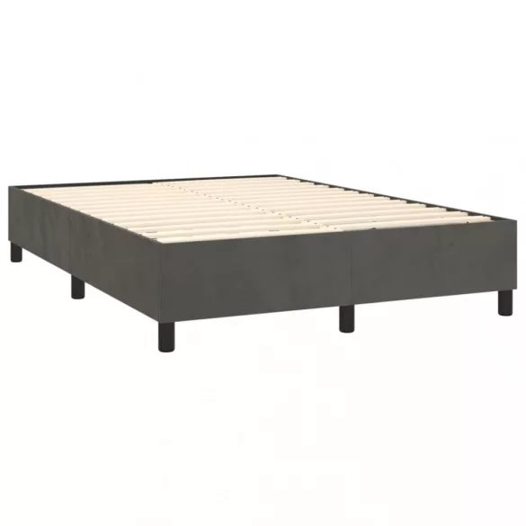 sötétszürke bársony rugós és LED-es ágy matraccal 140x200 cm