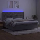 világosszürke bársony rugós és LED-es ágy matraccal 200x200 cm