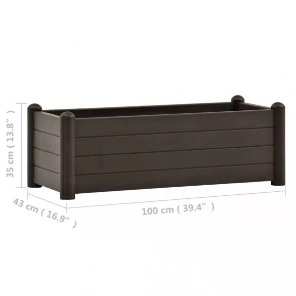 kávészínű kerti PP magaságyás 100 x 43 x 35 cm