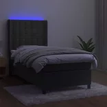 sötétszürke bársony rugós és LED-es ágy matraccal 90x200 cm