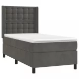 sötétszürke bársony rugós és LED-es ágy matraccal 90x200 cm