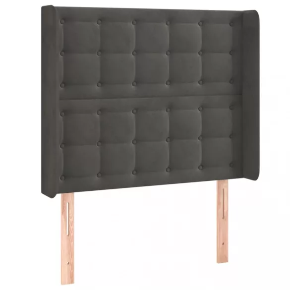 sötétszürke bársony rugós és LED-es ágy matraccal 90x200 cm