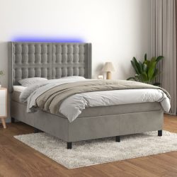   világosszürke bársony rugós és LED-es ágy matraccal 140x190 cm