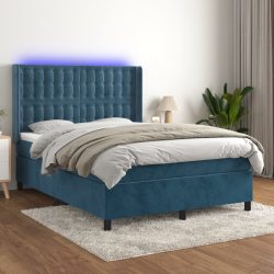   sötétkék bársony rugós és LED-es ágy matraccal 140x190 cm