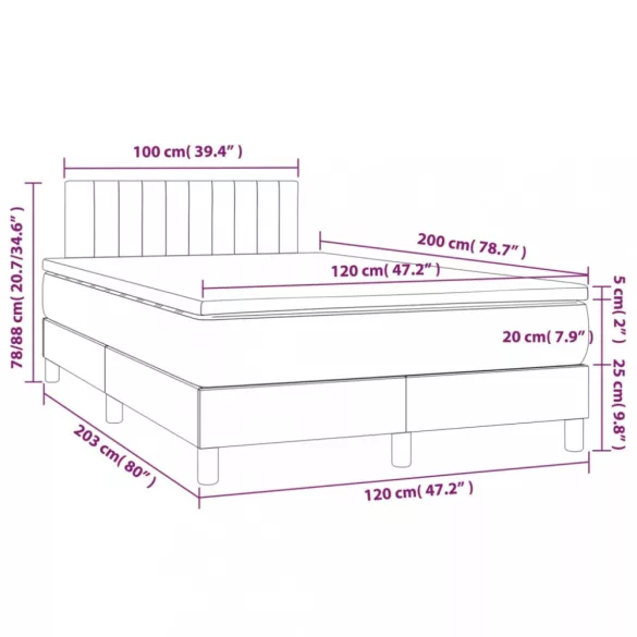 sötétszürke szövet rugós ágy matraccal 120 x 200 cm
