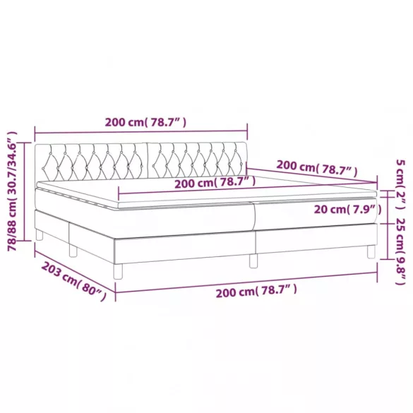 tópszínű szövet rugós ágy matraccal 200 x 200 cm