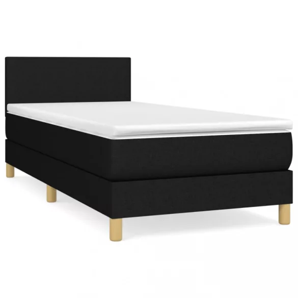 fekete szövet rugós ágy matraccal 90x200 cm