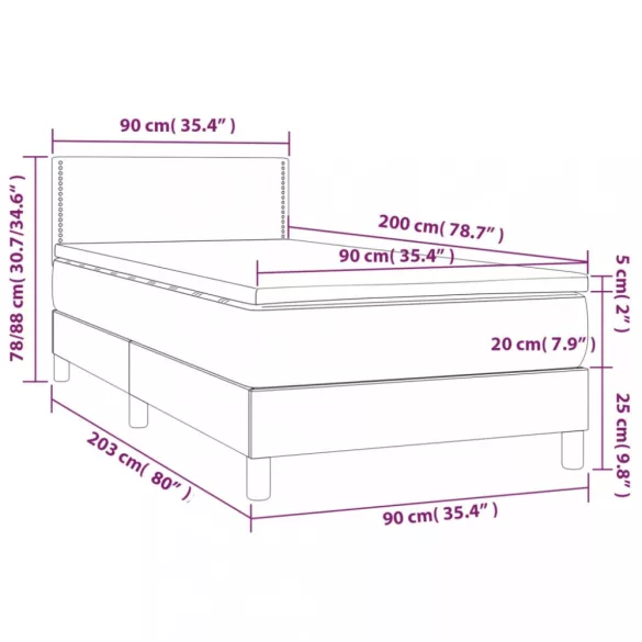 sötétszürke szövet rugós ágy matraccal 90 x 200 cm