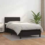 fekete műbőr rugós ágy matraccal 90x190 cm