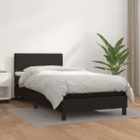 fekete műbőr rugós ágy matraccal 90 x 200 cm