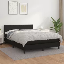 fekete műbőr rugós ágy matraccal 140 x 190 cm