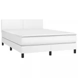 fehér műbőr rugós ágy matraccal 140 x 200 cm