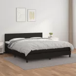 fekete műbőr rugós ágy matraccal 160 x 200 cm