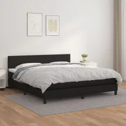fekete műbőr rugós ágy matraccal 160 x 200 cm