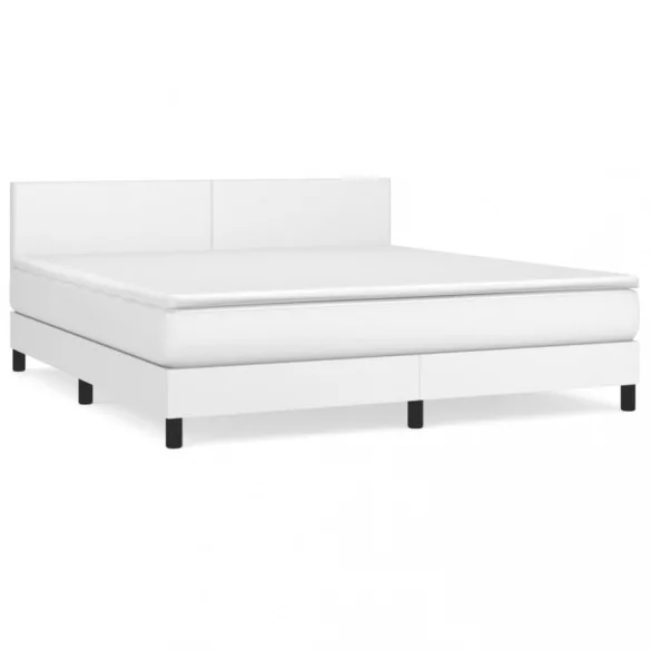 fehér műbőr rugós ágy matraccal 160 x 200 cm