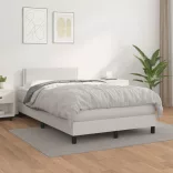 fehér műbőr rugós ágy matraccal 120 x 200 cm