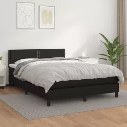 fekete műbőr rugós ágy matraccal 140 x 190 cm
