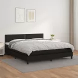 fekete műbőr rugós ágy matraccal 180 x 200 cm