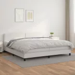 fehér műbőr rugós ágy matraccal 200 x 200 cm