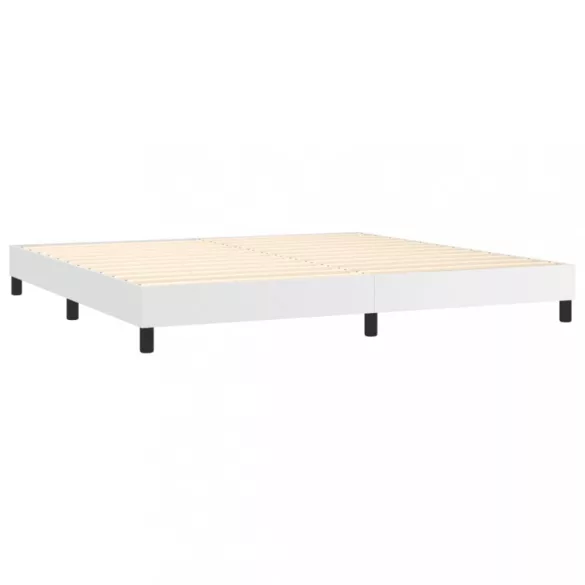 fehér műbőr rugós ágy matraccal 200 x 200 cm