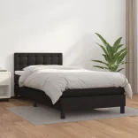 fekete műbőr rugós ágy matraccal 90 x 200 cm