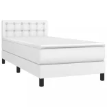 fehér műbőr rugós ágy matraccal 90 x 200 cm