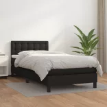 fekete műbőr rugós ágy matraccal 100 x 200 cm