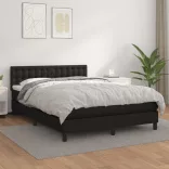 fekete műbőr rugós ágy matraccal 140 x 190 cm