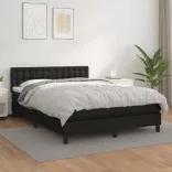 fekete műbőr rugós ágy matraccal 140 x 200 cm