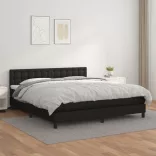fekete műbőr rugós ágy matraccal 180 x 200 cm