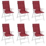 6 db bordó szövet kerti magas háttámlájú székpárna 120x50x3 cm