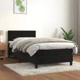fekete bársony rugós ágy matraccal 100 x 200 cm