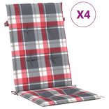 4 db piros kockás szövet magas háttámlájú székpárna 120x50x3 cm