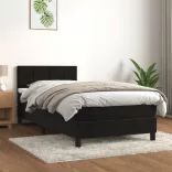 fekete bársony rugós ágy matraccal 100 x 200 cm