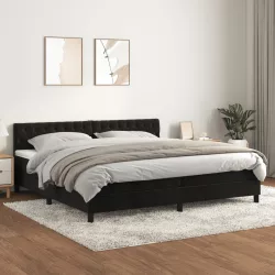 fekete bársony rugós ágy matraccal 200x200 cm