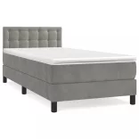 világosszürke bársony rugós ágy matraccal 100 x 200 cm