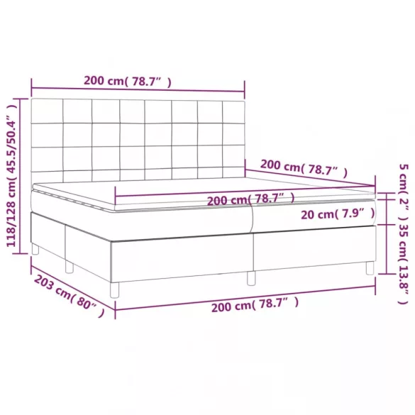 sötétszürke szövet rugós ágy matraccal 200 x 200 cm
